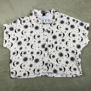 Hot Topic Cream Black Celestial Boxy Crop Button-Up Whimsy Witchy Goth  Large